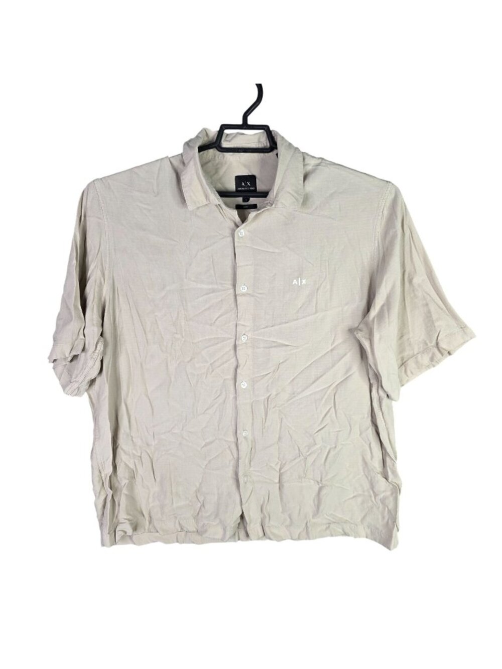Mens A/X Armani Exchange Beige Button Up Shirt Short Sleeve 100% Viscose Size L